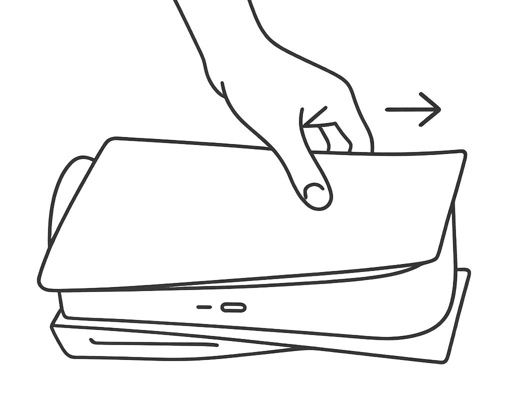 oke we moeten even opnieuw beginnen het gaat om een pictogram die laat zien dat je de plaat van de playstation 5 gewoon met de hand kan vervangen. Kan je een pictogram met een hand in beeld maken die dat laat zien